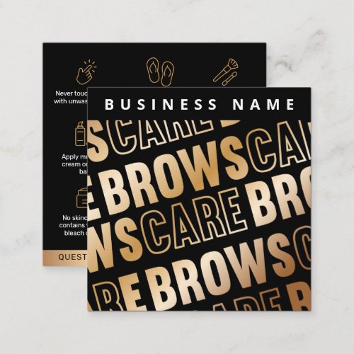 Black Gold Brows Aftercare PMU Brow Instructions Square Business Card