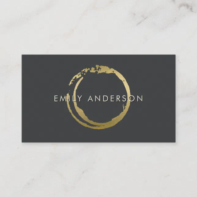 BLACK GOLD BRUSH STROKE STAIN CIRCLE MARK LOGO BUSINESS CARD | Zazzle