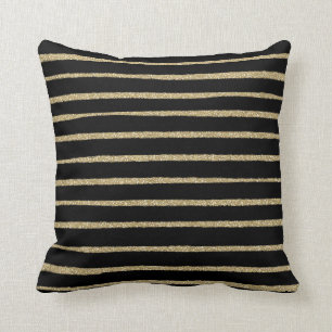 Black Gold Brush Strokes Stripes Throw Pillow