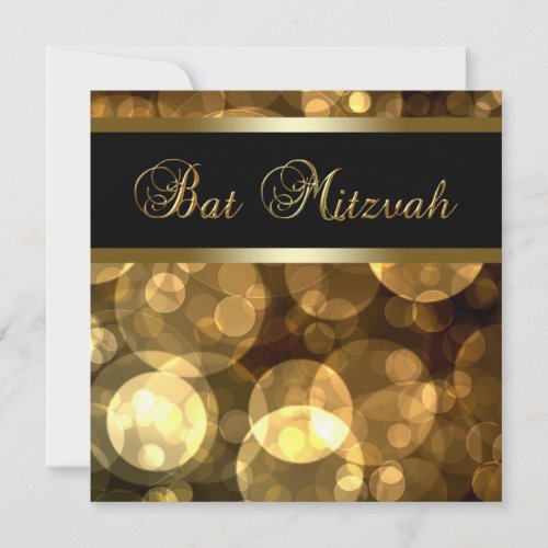 Black Gold Bubbles Bat Mitzvah Custom Announcement