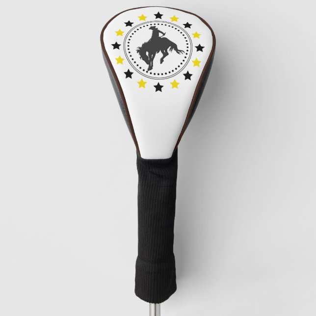 Black Gold Bucking Horse Golf Head Cover (Front)