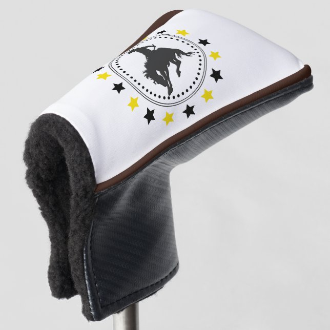 Black Gold Bucking Horse Golf Head Cover (3/4 Front)