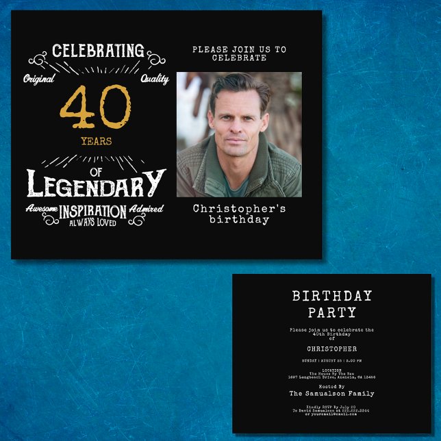 Black Gold Budget 40th Birthday Invitation Flyer (Celebrate the golden age of your loved one's life with this budget-friendly 40th birthday invitation)