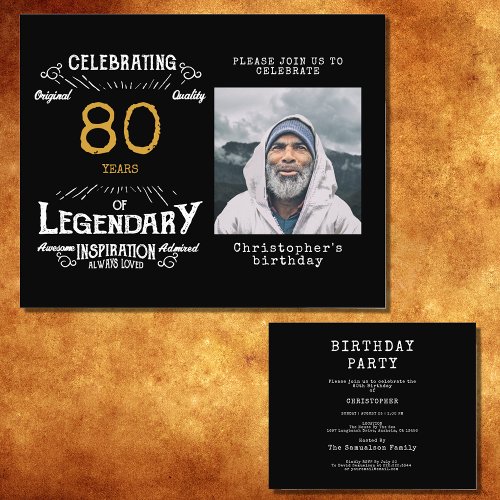 Black Gold Budget 80th Birthday Invitation Flyer