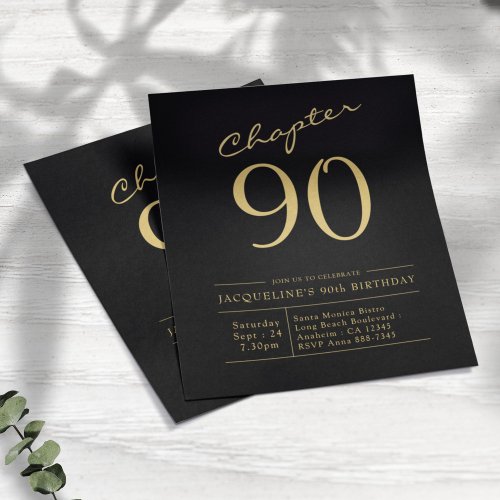 Black Gold Budget 90th Birthday Invitation Flyer