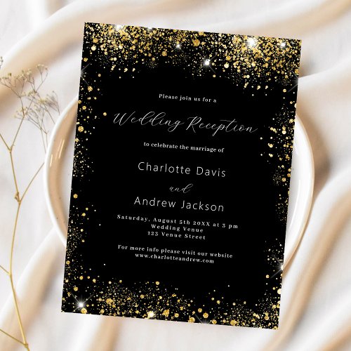 Black gold budget wedding reception invitation