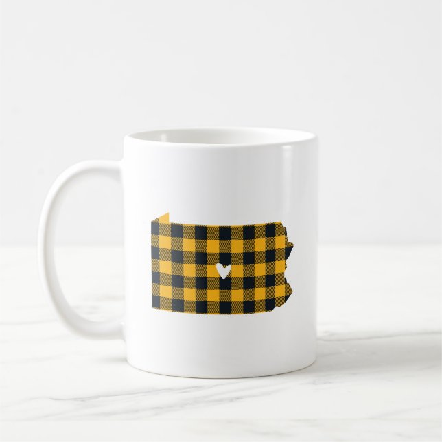 Black & Gold Buffalo Plaid Pennsylvania State Coffee Mug (Left)