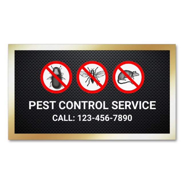 Black Gold Bugs Removal Pest Control Service Business Card Magnet (Front)