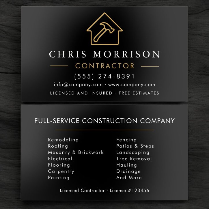 Black Gold Building Construction Foil Business Cards