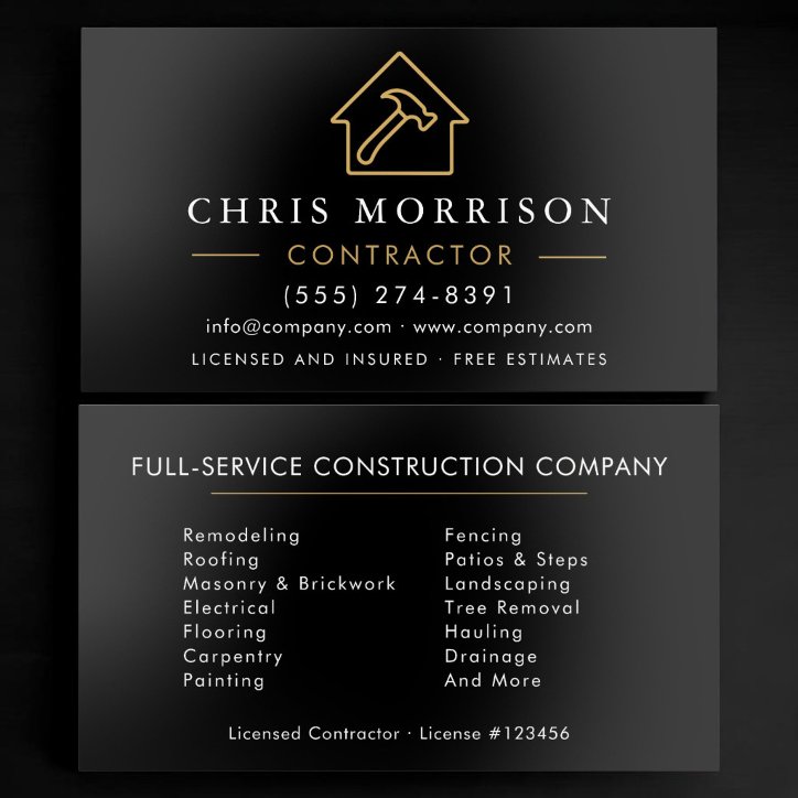 Black Gold Building Construction Foil Spot Gloss Business Cards