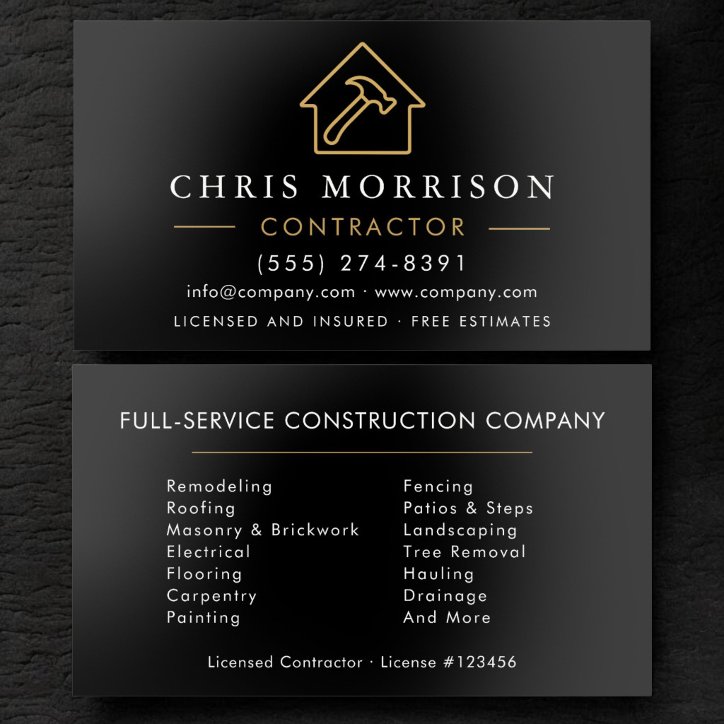 Black Gold Building Construction Raised Spot Uv Business Card