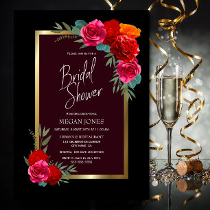 Black Gold Burgundy Floral Bridal Shower Invitation