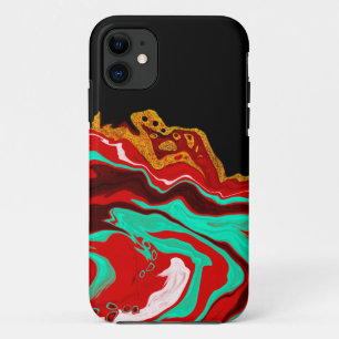 Black, Gold, Burgundy, Marble Art iPhone 11 Case