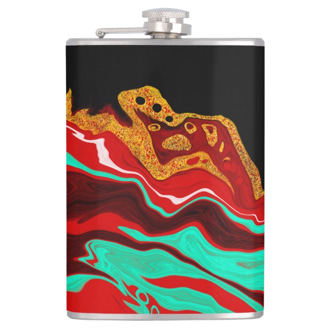 Black, Gold, Burgundy, Marble Art Flask (Front)