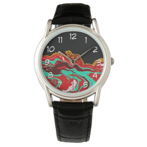 Black Gold Burgundy Marble Art   Watch