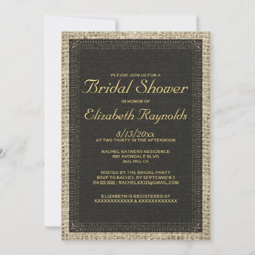 Black &amp; Gold Burlap Bridal Shower Invitations