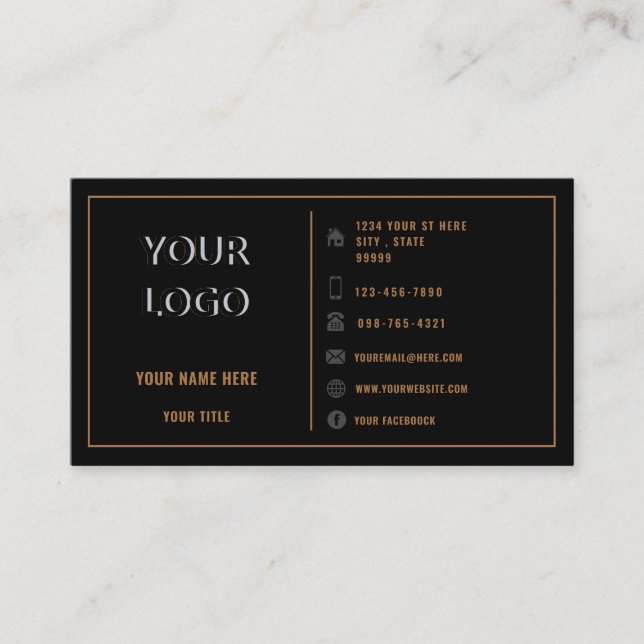 Black Gold Business Card Example with Logo (Front)
