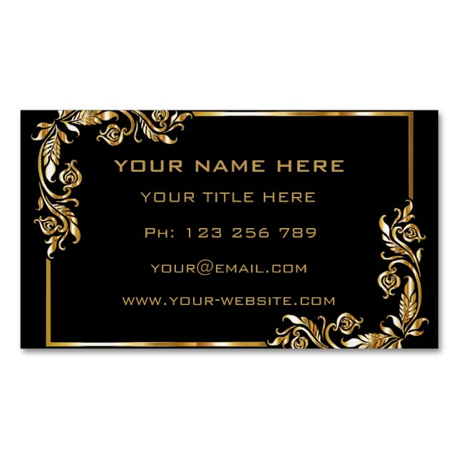 Black Gold Business Card Magnet Golden Frames (Front)