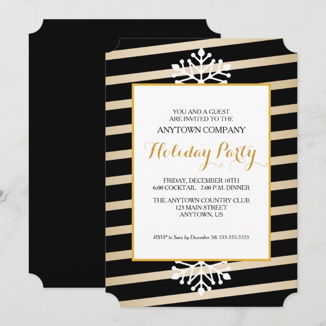 Black & Gold Business Christmas Party Invitation (Front/Back)