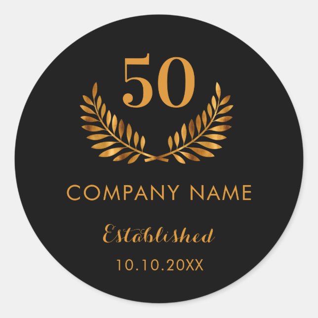 Black gold business comapany anniversary classic round sticker (Front)
