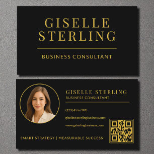 Black Gold Business Consultant Photo QR Code Card