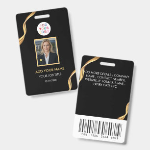 Black Gold Business Custom Photo ID Badge Barcode