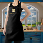 Black gold business logo apron<br><div class="desc">A stylish black background. Personalize and add your business logo,  and a text (or delete) Golden colored letters.</div>