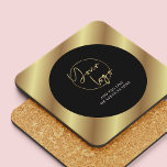 Black & Gold Business Logo Corporate Gift Branded Beverage Coaster<br><div class="desc">Create custom branded drink coasters with this corporate Black & Gold Business Logo Coasters. Featuring modern black and faux gold design with your logo in the centre and custom text. Perfect to promote your business and use as a corporate gift to clients,  for events or in your office.</div>
