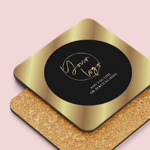 Black & Gold Business Logo Corporate Gift Branded Beverage Coaster