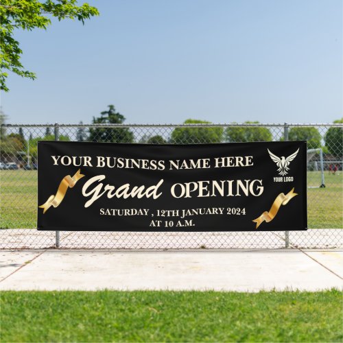 Black  Gold Business Logo Grand Opening  Banner