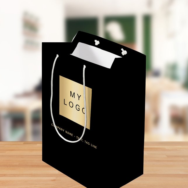 Black gold business logo medium gift bag (Creator Uploaded)