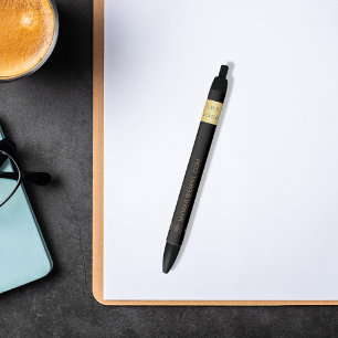 Black gold business logo name phone mail website pen