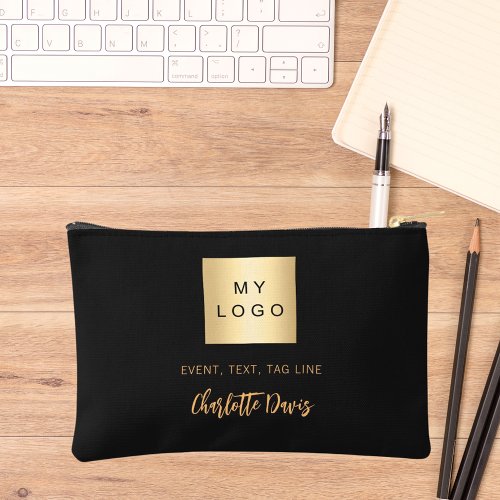 Black gold business logo name signature accessory pouch