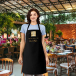 Black gold business logo name signature apron<br><div class="desc">A stylish black background. Personalize and add your business logo,  and a text (or delete) and a name,  signature. Employee or the owner. Golden colored letters.</div>