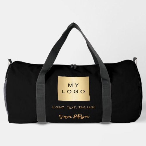 Black gold business logo name signature duffle bag