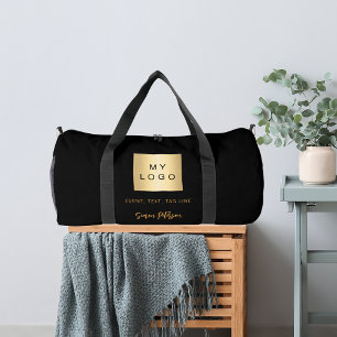 Black gold business logo name signature duffle bag