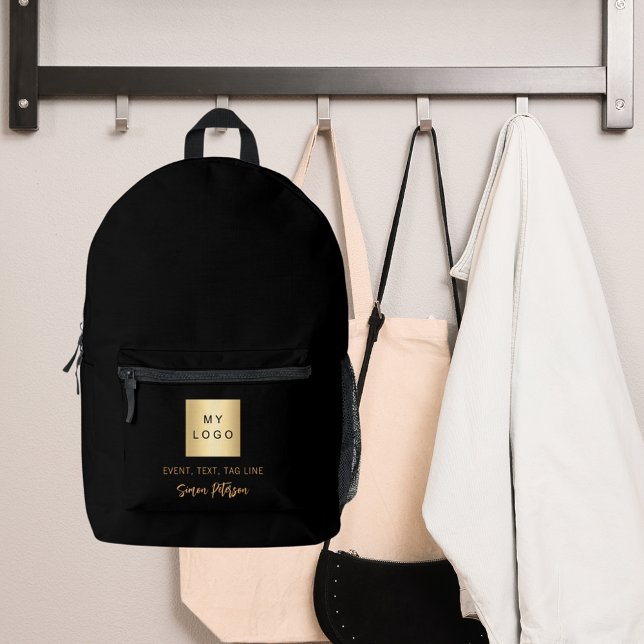 Black gold business logo name signature printed backpack (Creator Uploaded)