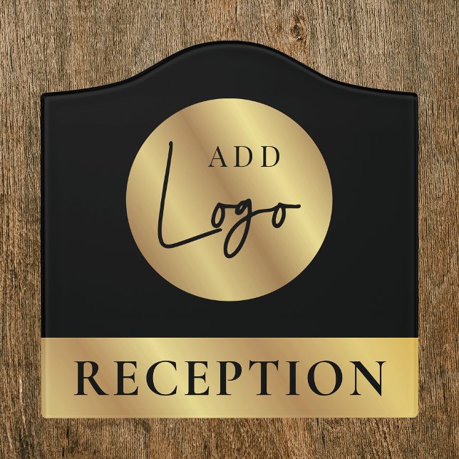 Black & Gold Business Logo Office Reception Door Sign (Modern black and faux gold effect business logo acrylic door or wall sign)