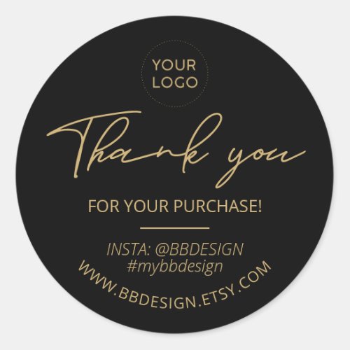 Black  Gold Business Logo Package Thank you Classic Round Sticker