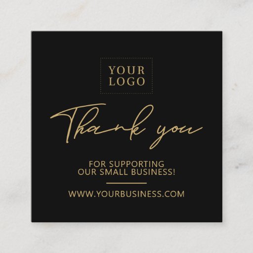 Customizable Black &amp; Gold | Business Logo Packaging Thank you Square Business Card