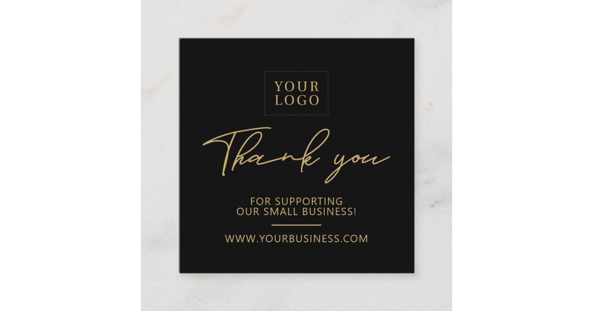 Black & Gold | Business Logo Packaging Thank you Square Business Card ...