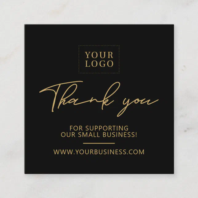 Black & Gold | Business Logo Packaging Thank you Square Business Card ...