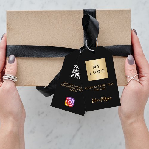 Black gold business logo QR Instagram hang tag