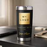 Black gold business logo signature name insulated tumbler<br><div class="desc">Black background. Personalize and add your business logo,  a text and name/signature (delete if not wanted)  Golden text.</div>
