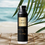 Black gold business logo signature name water bottle<br><div class="desc">Black background. Personalize and add your business logo,  a text and name/signature (delete if not wanted)  Golden text.</div>