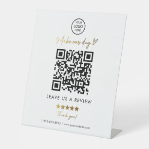 Black Gold Business QR Code Leave us a Review Pedestal Sign