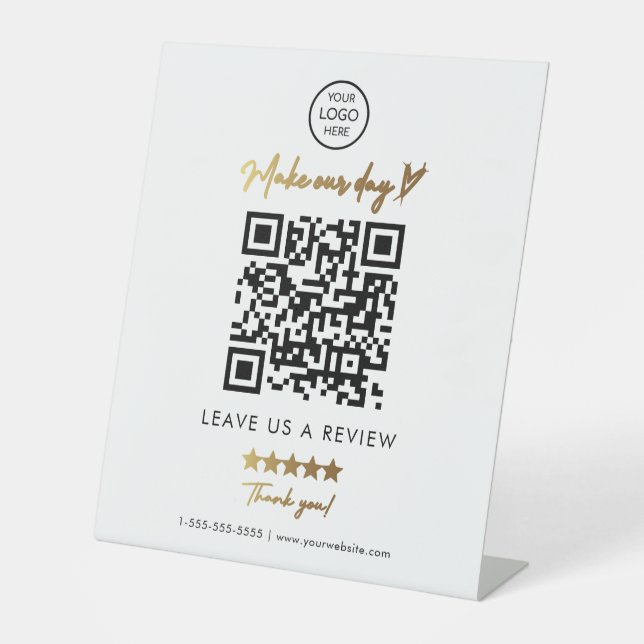 Black Gold Business QR Code Leave us a Review Pedestal Sign (Front)