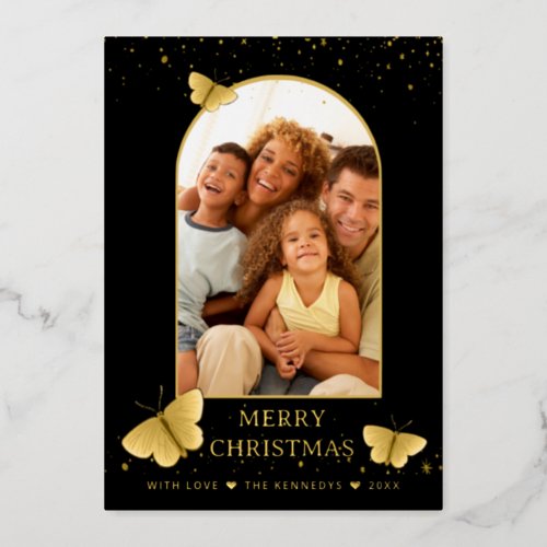 Black  Gold Butterfly Arch Photo Frame Christmas Foil Holiday Card