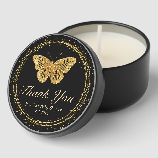 black gold butterfly baby shower thank you  mini candle favors (Corner)