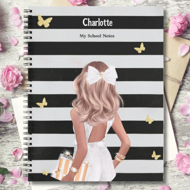 Black Gold Butterfly Blonde Girl White Dress Notebook (Creator Uploaded)
